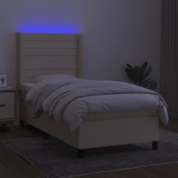 Sommier à lattes de lit matelas et LED Crème 100x200 cm Tissu 