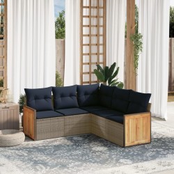 Salon de jardin 5 pcs avec coussins gris résine tressée 