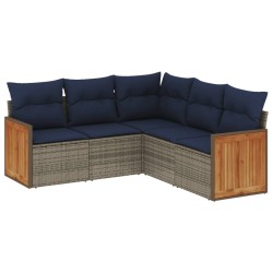 Salon de jardin 5 pcs avec coussins gris résine tressée 