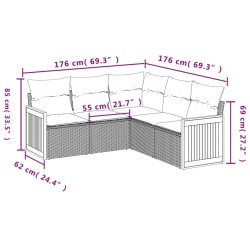 Salon de jardin 5 pcs avec coussins gris résine tressée 