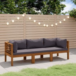Canapé de jardin à 3 places avec coussin Bois d'acacia massif 