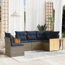 Salon de jardin 5 pcs avec coussins gris résine tressée 