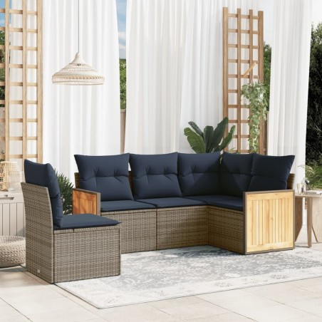 Salon de jardin 5 pcs avec coussins gris résine tressée 