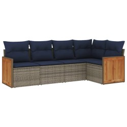 Salon de jardin 5 pcs avec coussins gris résine tressée 