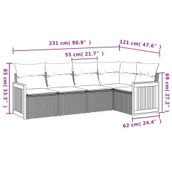 Salon de jardin 5 pcs avec coussins gris résine tressée 