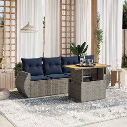 Salon de jardin 5 pcs avec coussins gris résine tressée 