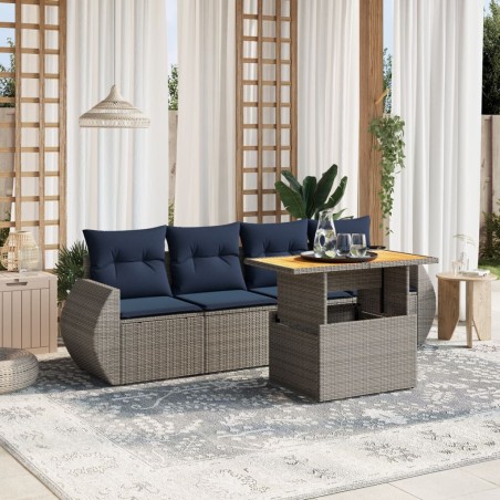 Salon de jardin 5 pcs avec coussins gris résine tressée 