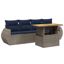 Salon de jardin 5 pcs avec coussins gris résine tressée 