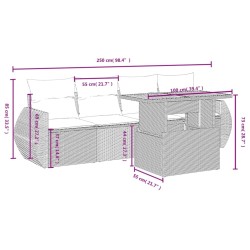 Salon de jardin 5 pcs avec coussins gris résine tressée 
