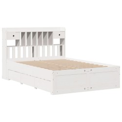 Lit bibliothèque sans matelas blanc 140x190 cm bois pin massif 
