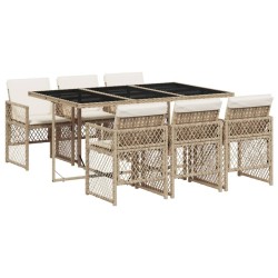 Ensemble à manger de jardin et coussins 7 pcs beige poly rotin 