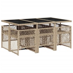 Ensemble à manger de jardin et coussins 7 pcs beige poly rotin 