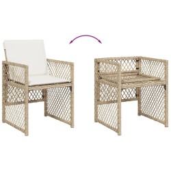 Ensemble à manger de jardin et coussins 7 pcs beige poly rotin 