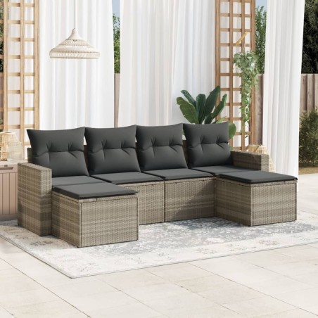 Salon de jardin 6 pcs avec coussins gris clair résine tressée 