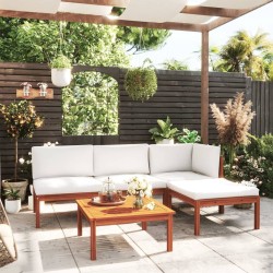 Salon de jardin 5 pcs avec coussins Crème Bois d'acacia solide 