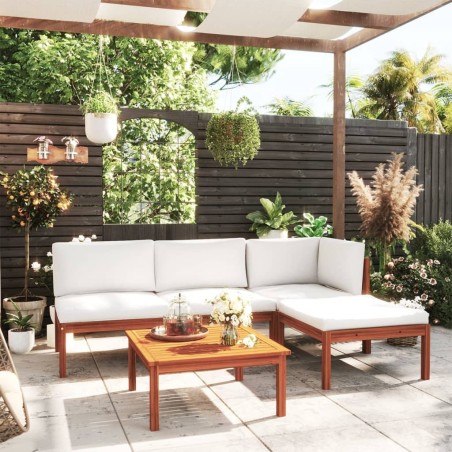 Salon de jardin 5 pcs avec coussins Crème Bois d'acacia solide 