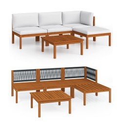 Salon de jardin 5 pcs avec coussins Crème Bois d'acacia solide 
