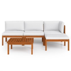 Salon de jardin 5 pcs avec coussins Crème Bois d'acacia solide 