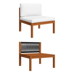 Salon de jardin 5 pcs avec coussins Crème Bois d'acacia solide 