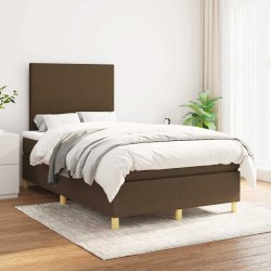 Sommier à lattes de lit et matelas marron foncé 120x190cm tissu 