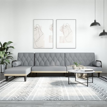 Canapé-lit en forme de L gris clair 260x140x70 cm tissu 