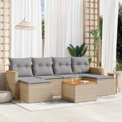 Salon de jardin avec coussins 7pcs mélange beige résine tressée 