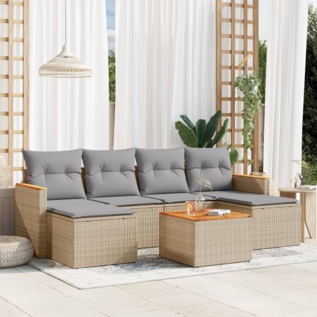 Salon de jardin avec coussins 7pcs mélange beige résine tressée 