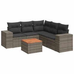 Salon de jardin 6 pcs avec coussins gris résine tressée 