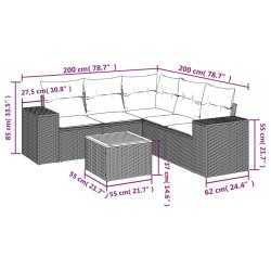 Salon de jardin 6 pcs avec coussins gris résine tressée 