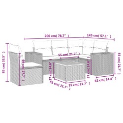 Salon de jardin 6 pcs avec coussins gris résine tressée 