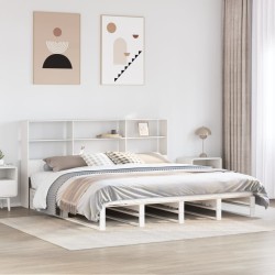 Lit bibliothèque sans matelas blanc 200x200 cm bois massif 
