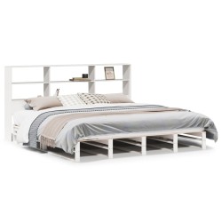 Lit bibliothèque sans matelas blanc 200x200 cm bois massif 