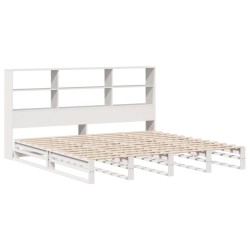 Lit bibliothèque sans matelas blanc 200x200 cm bois massif 