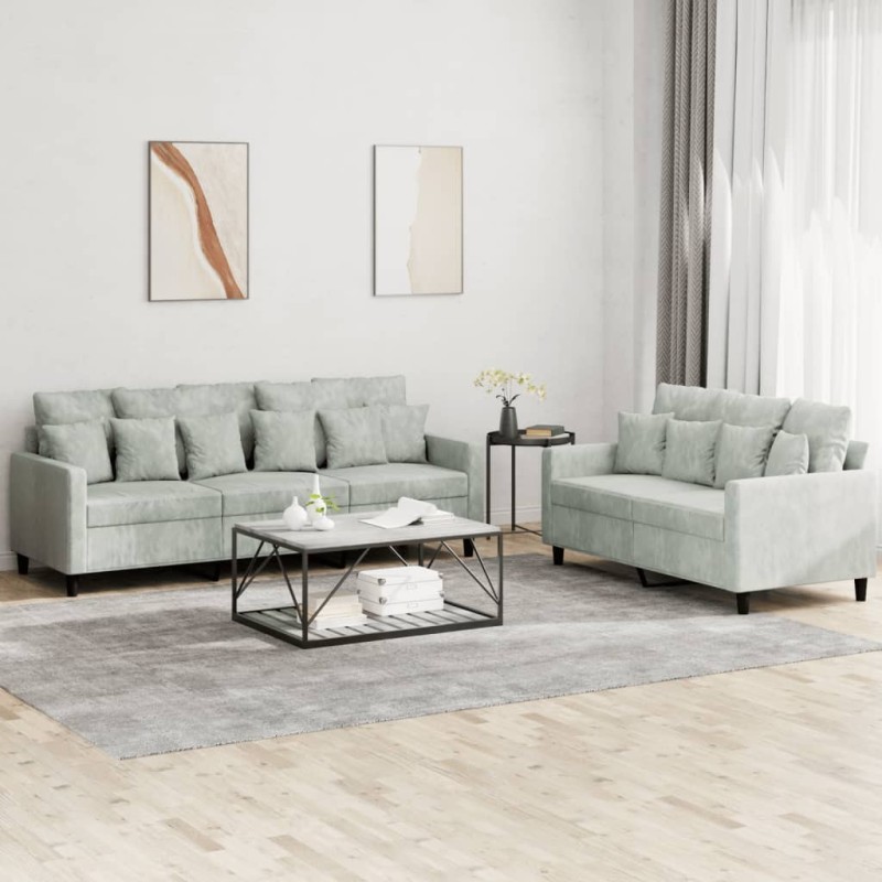 Ensemble de canapés 2 pcs avec coussins Gris clair Velours 