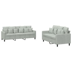 Ensemble de canapés 2 pcs avec coussins Gris clair Velours 