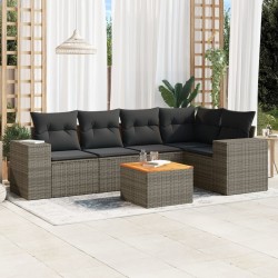 Salon de jardin 6 pcs avec coussins gris résine tressée 