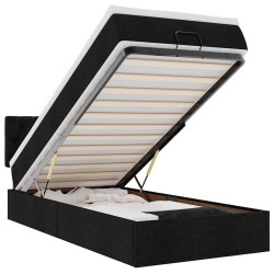 Lit ottoman avec matelas noir 90x200 cm tissu 