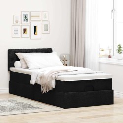Lit ottoman avec matelas noir 90x200 cm tissu 