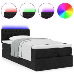 Lit ottoman avec matelas noir 90x200 cm tissu 