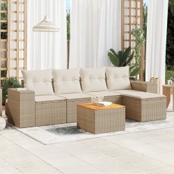 Salon de jardin avec coussins 6 pcs beige résine tressée 