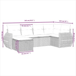 Salon de jardin avec coussins 6 pcs marron résine tressée 