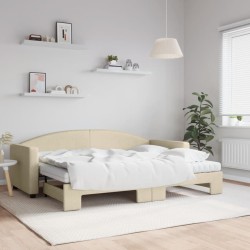 Lit de jour avec gigogne et matelas crème 80x200 cm tissu 