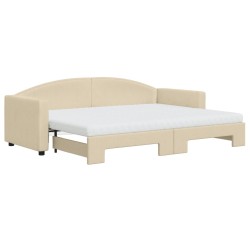 Lit de jour avec gigogne et matelas crème 80x200 cm tissu 