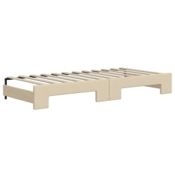 Lit de jour avec gigogne et matelas crème 80x200 cm tissu 