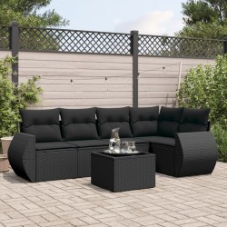 Salon de jardin 6 pcs avec coussins noir résine tressée 