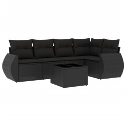 Salon de jardin 6 pcs avec coussins noir résine tressée 