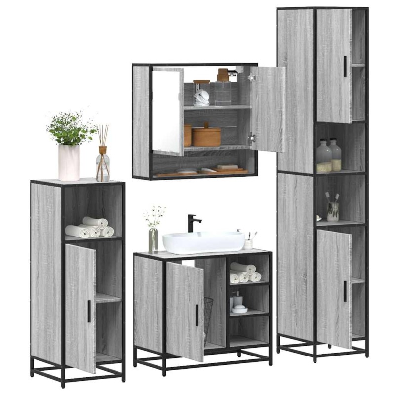 Ensemble de meubles de salle de bain 4 pcs sonoma gris 