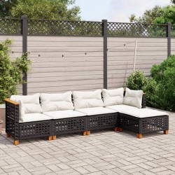 Salon de jardin 5 pcs avec coussins noir résine tressée 
