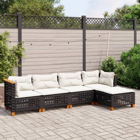 Salon de jardin 5 pcs avec coussins noir résine tressée 