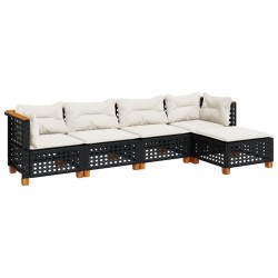 Salon de jardin 5 pcs avec coussins noir résine tressée 